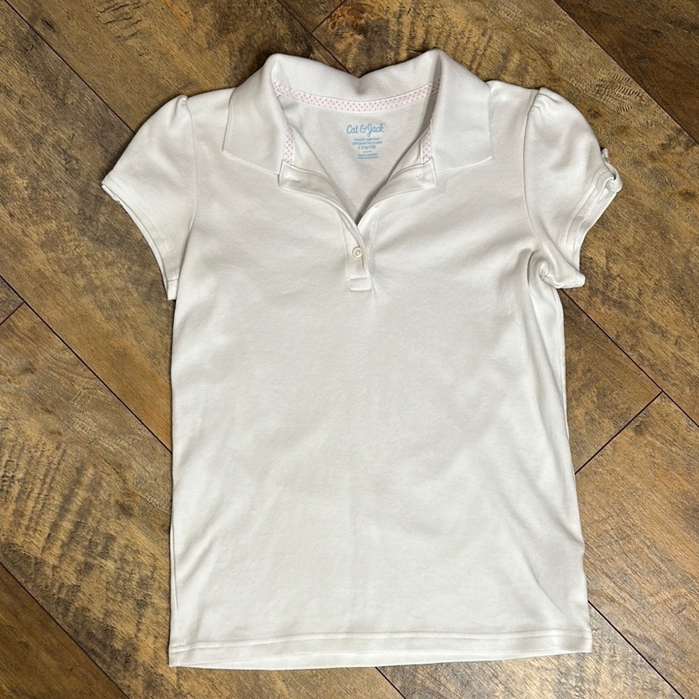 CAT & JACK Girls’ White School Uniform Polo, Size L (10/12), EUC